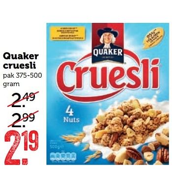 Aanbiedingen Quaker cruesli - Quaker - Geldig van 17/04/2017 tot 23/04/2017 bij Coop