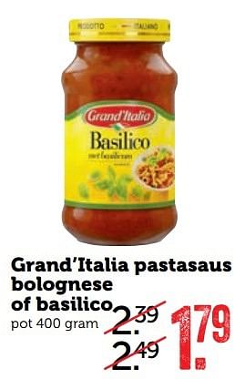 Aanbiedingen Grand`italia pastasaus bolognese of basilico - grand’italia - Geldig van 17/04/2017 tot 23/04/2017 bij Coop