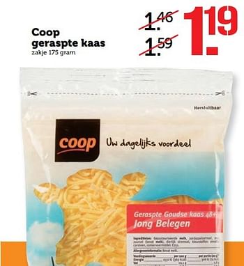 Aanbiedingen Coop geraspte kaas - Huismerk - Coop - Geldig van 17/04/2017 tot 23/04/2017 bij Coop
