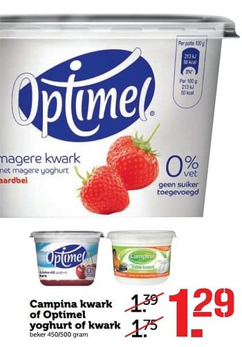Aanbiedingen Campina kwark of optimel yoghurt of kwark - Campina - Geldig van 17/04/2017 tot 23/04/2017 bij Coop