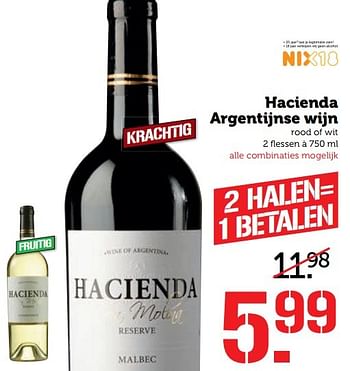 Aanbiedingen Hacienda argentijnse wijn - Rode wijnen - Geldig van 17/04/2017 tot 23/04/2017 bij Coop