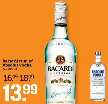 Aanbiedingen Bacardi rum of absolut vodka - Huismerk - Coop - Geldig van 17/04/2017 tot 23/04/2017 bij Coop