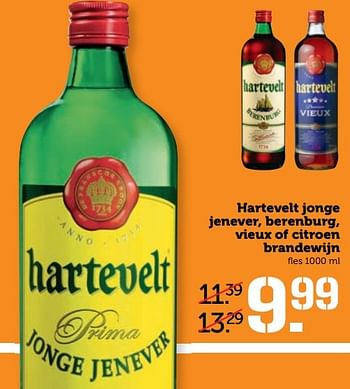 Aanbiedingen Hartevelt jonge jenever, berenburg, vieux of citroen brandewijn - Hartevelt - Geldig van 17/04/2017 tot 23/04/2017 bij Coop