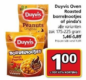 Aanbiedingen Duyvis oven roasted borrelnootjes of pinda`s - Duyvis - Geldig van 18/04/2017 tot 23/04/2017 bij Jan Linders