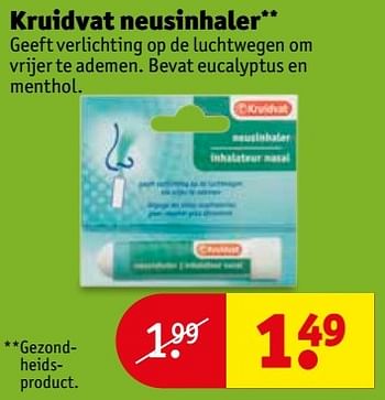 Aanbiedingen Kruidvat neusinhaler - Huismerk - Kruidvat - Geldig van 18/04/2017 tot 23/04/2017 bij Kruidvat