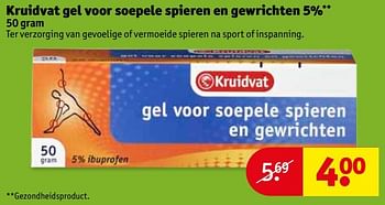 Aanbiedingen Kruidvat gel voor soepele spieren en gewrichten 5% - Huismerk - Kruidvat - Geldig van 18/04/2017 tot 23/04/2017 bij Kruidvat