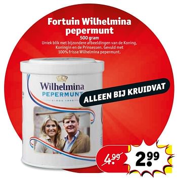 Aanbiedingen Fortuin wilhelmina pepermunt - Wilhelmina - Geldig van 18/04/2017 tot 23/04/2017 bij Kruidvat