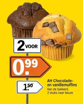 Aanbiedingen Ah chocolade en vanillemuffins - Huismerk - Albert Heijn - Geldig van 18/04/2017 tot 23/04/2017 bij Albert Heijn