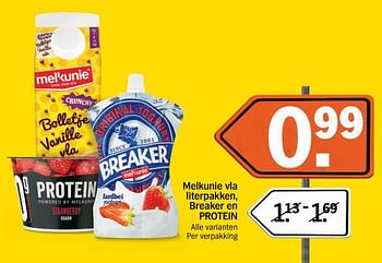 Aanbiedingen Melkunie vla literpakken, breaker en protein - Melkunie - Geldig van 18/04/2017 tot 23/04/2017 bij Albert Heijn