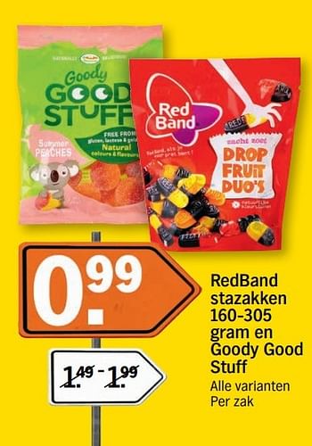 Aanbiedingen Redband stazakken gram en goody good stuff - Red band - Geldig van 18/04/2017 tot 23/04/2017 bij Albert Heijn