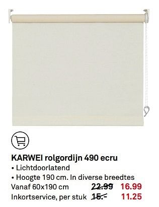 Aanbiedingen Karwei rolgordijn 490 ecru - Huismerk Karwei - Geldig van 18/04/2017 tot 23/04/2017 bij Karwei