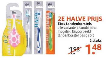 Aanbiedingen Tandenborstel basic soft - Huismerk - Etos - Geldig van 10/04/2017 tot 23/04/2017 bij Etos