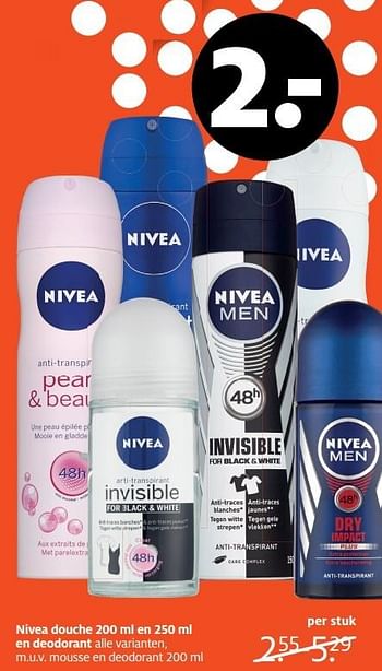 Aanbiedingen Nivea douche 200 ml en 250 ml en deodorant - Nivea - Geldig van 10/04/2017 tot 23/04/2017 bij Etos
