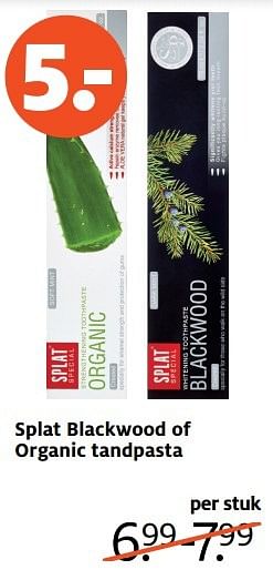 Aanbiedingen Splat blackwood of organic tandpasta - Huismerk - Etos - Geldig van 10/04/2017 tot 23/04/2017 bij Etos