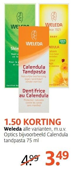 Aanbiedingen Calendula tandpasta - Weleda - Geldig van 10/04/2017 tot 23/04/2017 bij Etos