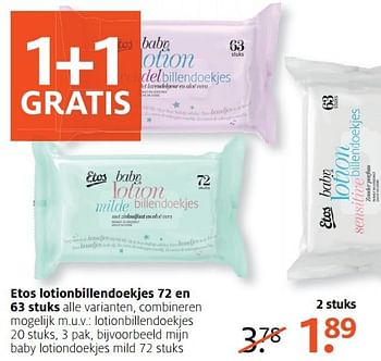 Aanbiedingen Mijn baby lotiondoekjes mild 72 stuks - Huismerk - Etos - Geldig van 10/04/2017 tot 23/04/2017 bij Etos