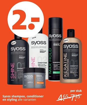 Aanbiedingen Syoss shampoo, conditioner en styling alle varianten - Syoss - Geldig van 17/04/2017 tot 23/04/2017 bij Etos