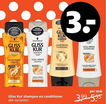 Aanbiedingen Gliss kur shampoo en conditioner - Schwartzkopf - Geldig van 17/04/2017 tot 23/04/2017 bij Etos