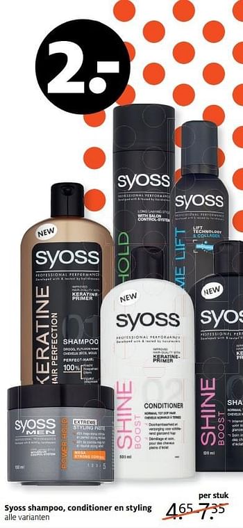 Aanbiedingen Syoss shampoo, conditioner en styling - Syoss - Geldig van 17/04/2017 tot 23/04/2017 bij Etos