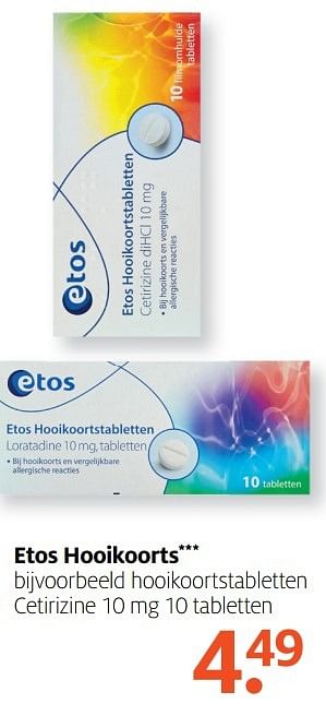 Aanbiedingen Hooikoortstabletten cetirizine 10 tabletten - Huismerk - Etos - Geldig van 17/04/2017 tot 23/04/2017 bij Etos