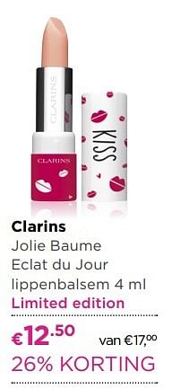 Aanbiedingen Clarins jolie baume eclat du jour lippenbalsem - Clarins - Geldig van 04/04/2017 tot 23/04/2017 bij Ici Paris XL