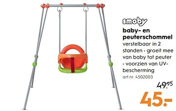 Aanbiedingen Baby- en peuterschommel - Smoby - Geldig van 15/04/2017 tot 26/04/2017 bij Blokker