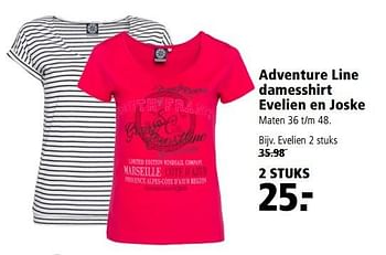 Aanbiedingen Adventure line damesshirt evelien en joske - Adventure Line - Geldig van 10/04/2017 tot 23/04/2017 bij Welkoop