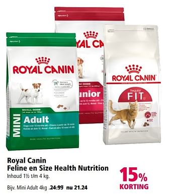 Aanbiedingen Royal canin feline en size health nutrition - Royal Canin - Geldig van 10/04/2017 tot 23/04/2017 bij Welkoop