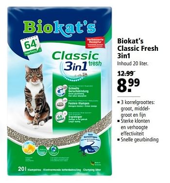 Aanbiedingen Biokat`s classic fresh 3in1 - Bio kat`s - Geldig van 10/04/2017 tot 23/04/2017 bij Welkoop