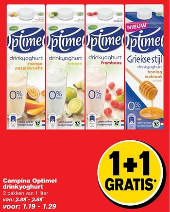 Aanbiedingen Campina optimel drinkyoghurt - Campina - Geldig van 19/04/2017 tot 25/04/2017 bij Hoogvliet
