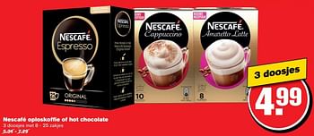 Aanbiedingen Nescafé oploskoffie of hot chocolate - Nescafe - Geldig van 19/04/2017 tot 25/04/2017 bij Hoogvliet