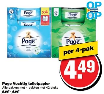 Aanbiedingen Page vochtig toiletpapier - Page - Geldig van 19/04/2017 tot 25/04/2017 bij Hoogvliet