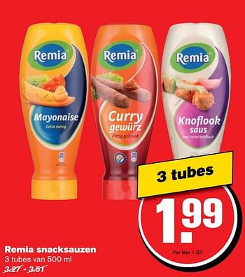 Aanbiedingen Remia snacksauzen - Remia - Geldig van 19/04/2017 tot 25/04/2017 bij Hoogvliet