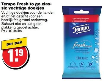 Aanbiedingen Tempo fresh to go classic vochtige doekjes - Tempo - Geldig van 19/04/2017 tot 25/04/2017 bij Hoogvliet