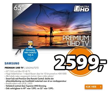 Aanbiedingen Samsung premium uhd tv ue65mu7070 - Samsung - Geldig van 16/04/2017 tot 23/04/2017 bij Expert