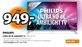 Aanbiedingen Philips ultra hd 4k ambilight tv 49pus7101 - Philips - Geldig van 16/04/2017 tot 23/04/2017 bij Expert