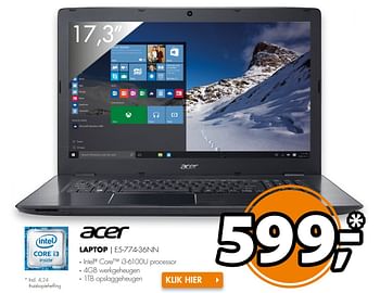 Aanbiedingen Acer laptop e5-774-36nn - Acer - Geldig van 16/04/2017 tot 23/04/2017 bij Expert