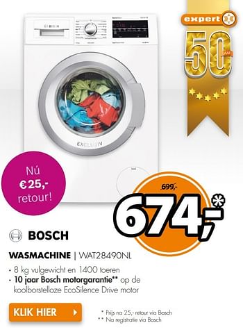 Aanbiedingen Bosch wasmachine wat28490nl - Bosch - Geldig van 16/04/2017 tot 23/04/2017 bij Expert