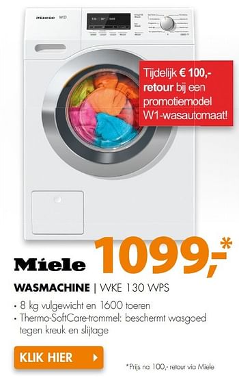 Aanbiedingen Miele wasmachine wke 130 wps - Miele - Geldig van 16/04/2017 tot 23/04/2017 bij Expert