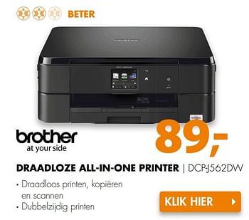 Aanbiedingen Brother draadloze all-in-one printer dcp-j562dw - Brother - Geldig van 16/04/2017 tot 23/04/2017 bij Expert