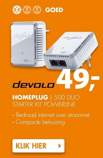 Aanbiedingen Devolo homeplug 500 duo starter kit powerline - Devolo - Geldig van 16/04/2017 tot 23/04/2017 bij Expert