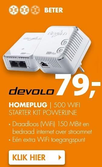 Aanbiedingen Devolo homeplug 500 wifi starter kit powerline - Devolo - Geldig van 16/04/2017 tot 23/04/2017 bij Expert