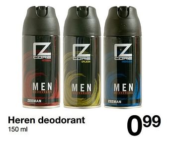 Aanbiedingen Heren deodorant - IZ Core - Geldig van 22/04/2017 tot 05/05/2017 bij Zeeman