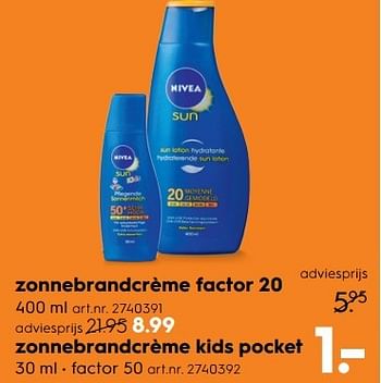 Aanbiedingen Zonnebrandcrème kids pocket - Nivea - Geldig van 15/04/2017 tot 26/04/2017 bij Blokker