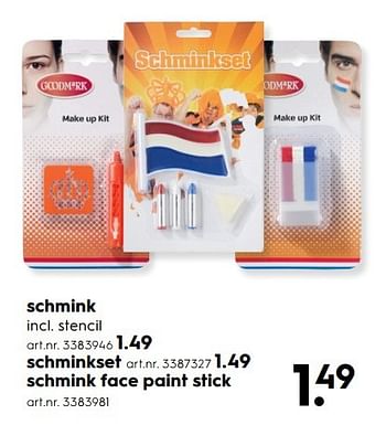 Aanbiedingen Schmink face paint stick - Huismerk - Blokker - Geldig van 15/04/2017 tot 26/04/2017 bij Blokker
