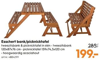 Aanbiedingen Esschert bank picknicktafel - Huismerk - Blokker - Geldig van 15/04/2017 tot 26/04/2017 bij Blokker