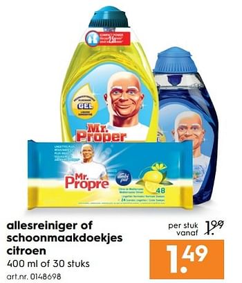 Aanbiedingen Allesreiniger of schoonmaakdoekjes citroen - Mr. Proper - Geldig van 15/04/2017 tot 26/04/2017 bij Blokker
