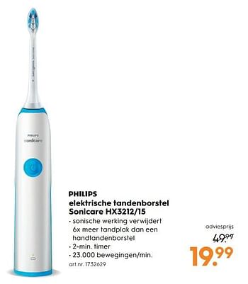 Aanbiedingen Philips elektrische tandenborstel sonicare hx3212-15 - Philips - Geldig van 15/04/2017 tot 26/04/2017 bij Blokker