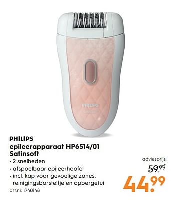 Aanbiedingen Philips epileerapparaat hp6514-01 satinsoft - Philips - Geldig van 15/04/2017 tot 26/04/2017 bij Blokker