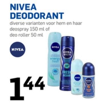 Aanbiedingen Nivea deodorant - Nivea - Geldig van 21/04/2017 tot 25/04/2017 bij Action